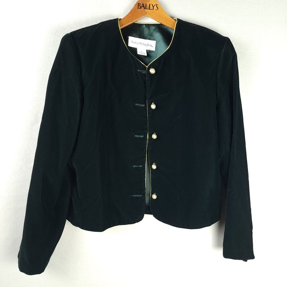 Norton McNaughton Crushed Velvet Blazer Green Size 6 - Gold Buttons